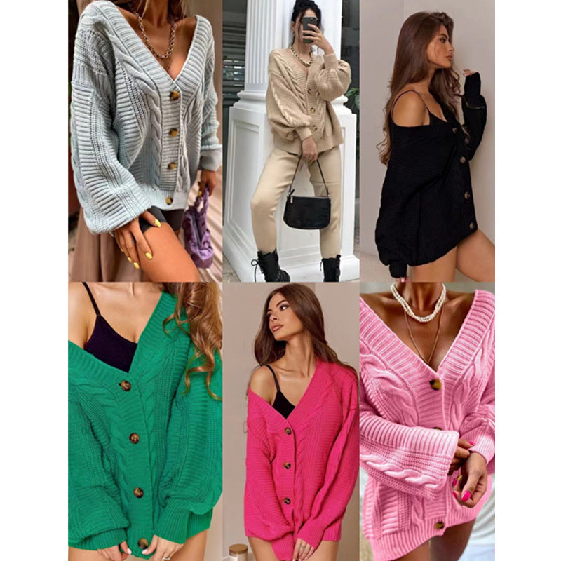 Knit jacket for women with voluminous sleeves and button details Lune London