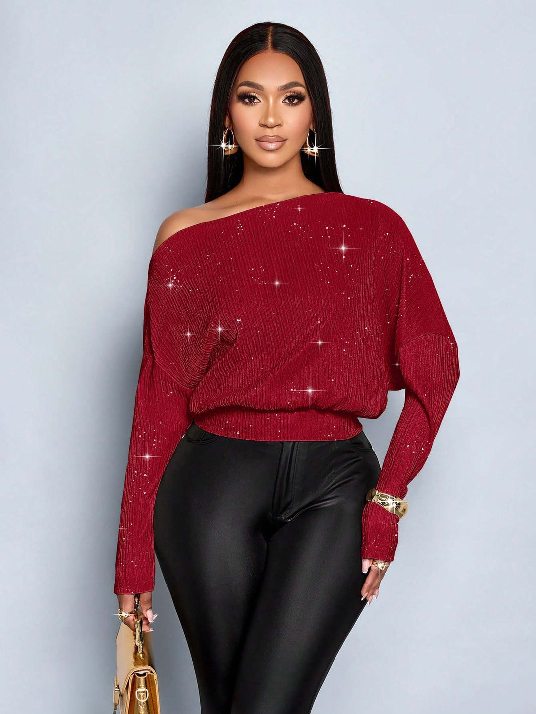 Women's Oversized Rib Knit Sweater with One-Shoulder and Tailored Cuff Amarae