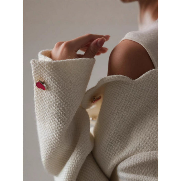 Women's Bouclé Cropped Blazer with Sculptural Shoulder and Wavy Button Placket Amarae