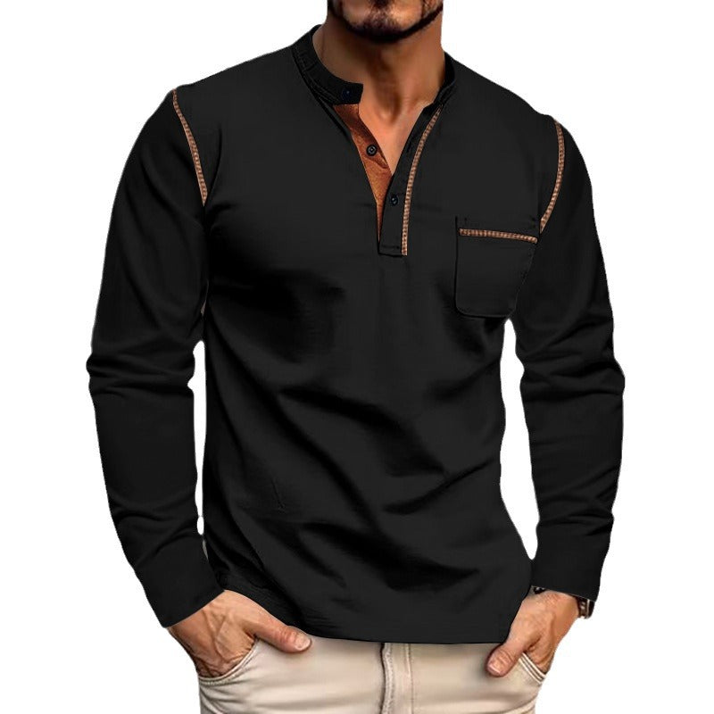 Men's Long Sleeve Henley Shirt with Fashionable Contrast Details Lune London