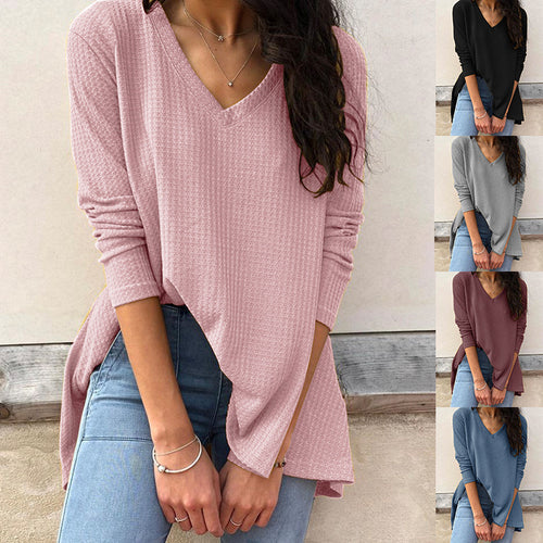 T-shirt à manches longues pour femmes avec décolleté en V et ourlet asymétrique Chic & Stil