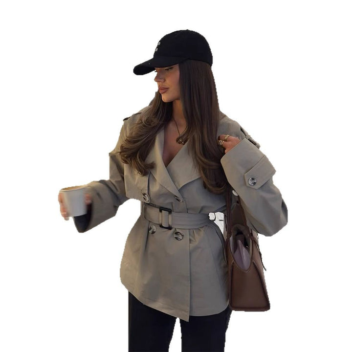 Women Short Tailored Trench Coat with Belt and Epaulettes Amarae