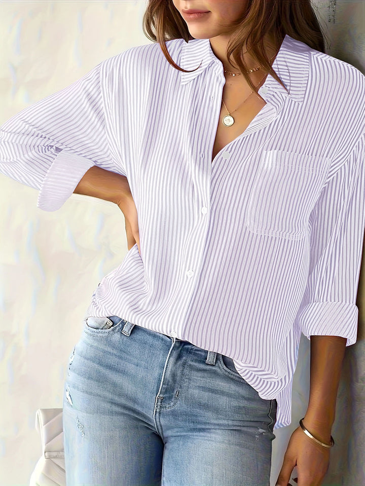 Long sleeve blouse for women with fine stripes and chest pocket Lune London