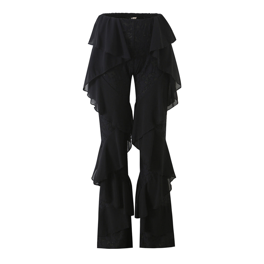 Ladies ruffle pants with lace, flared bell and layered chiffon ruffles Amarae