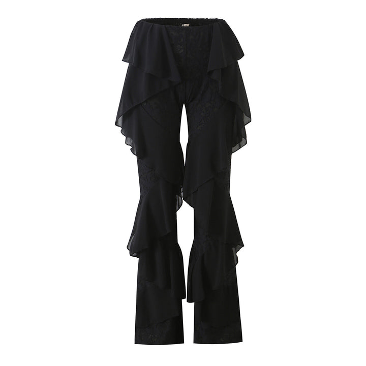 Ladies ruffle pants with lace, flared bell and layered chiffon ruffles Amarae
