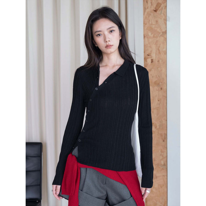 Women's fine knit long cardigan with kent collar and fine ribbed texture Amarae