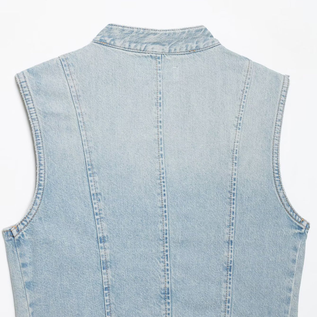 Women's jeans vest in military look with stand-up collar and decorative press stud placket Amarae