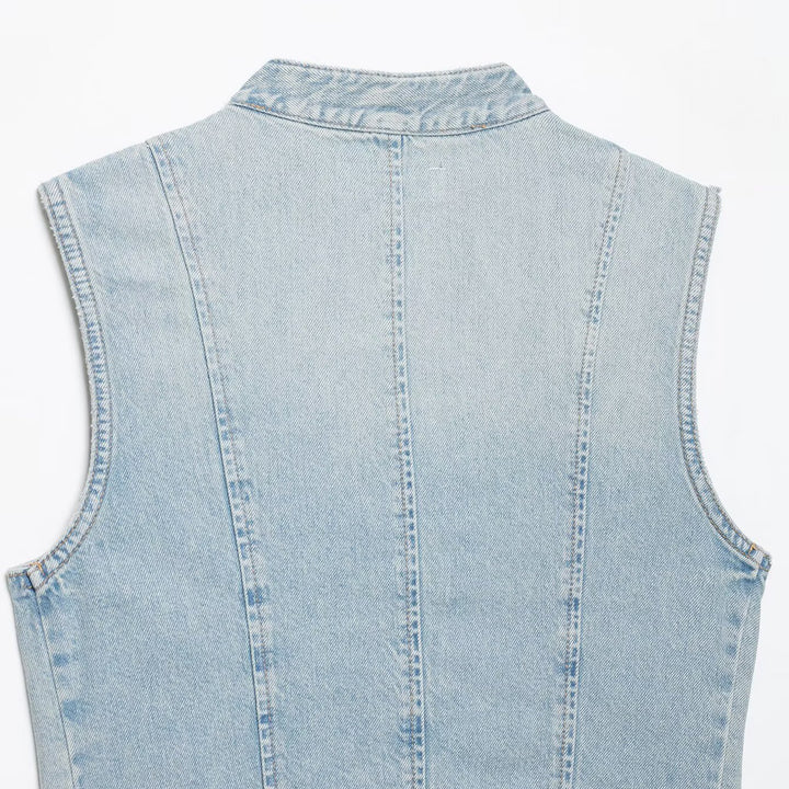 Women's jeans vest in military look with stand-up collar and decorative press stud placket Amarae