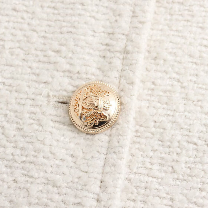 Women's Boxy Boucle Jacket with Round Neckline, Decorative Button Placket and Flap Pockets Amarae