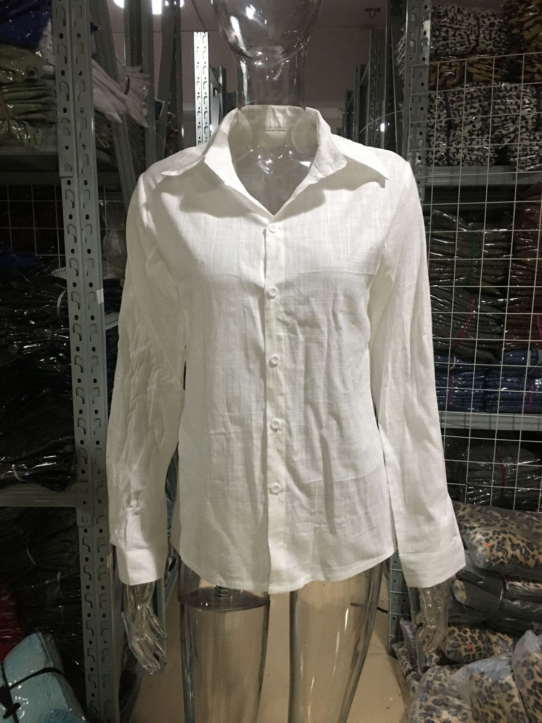 Women's lightweight linen blouse in a casual oversized cut with a step collar and continuous button placket Amarae