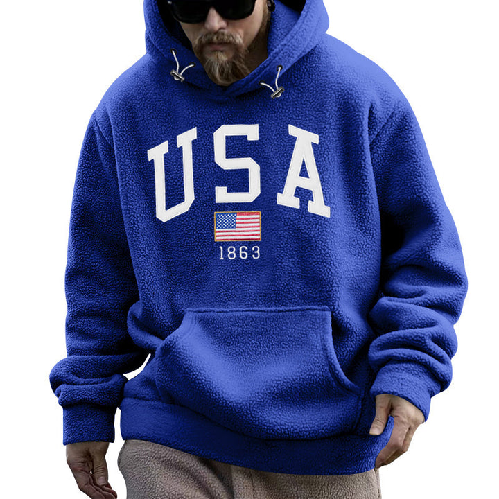 Men's hoodie with USA print and comfortable kangaroo pocket Lune London