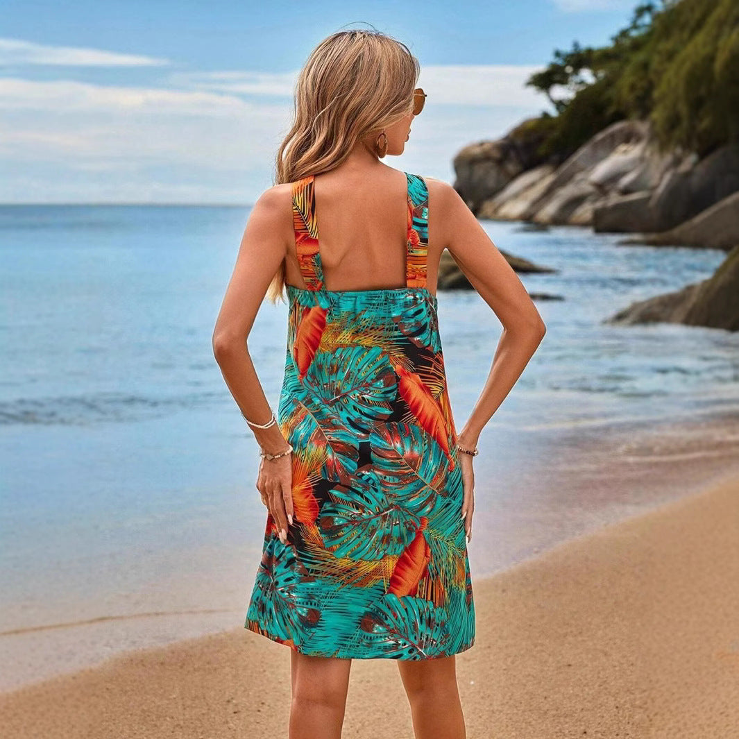 Ladies Tropical Print Neck Dress Lune London