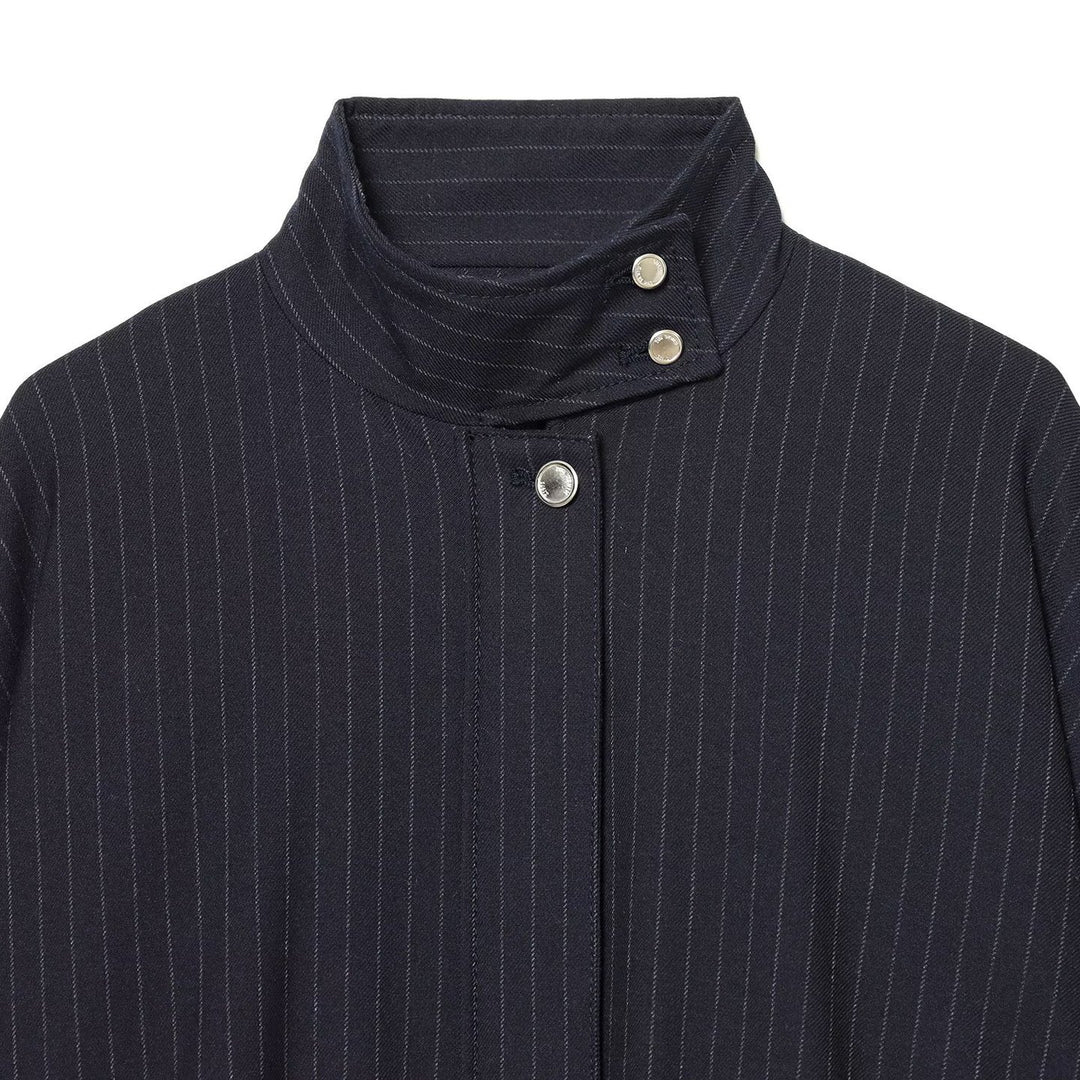 Ladies Short Pinstripe Blouson Jacket with Stand Collar, Balloon Sleeves and Elastic Hem Amarae
