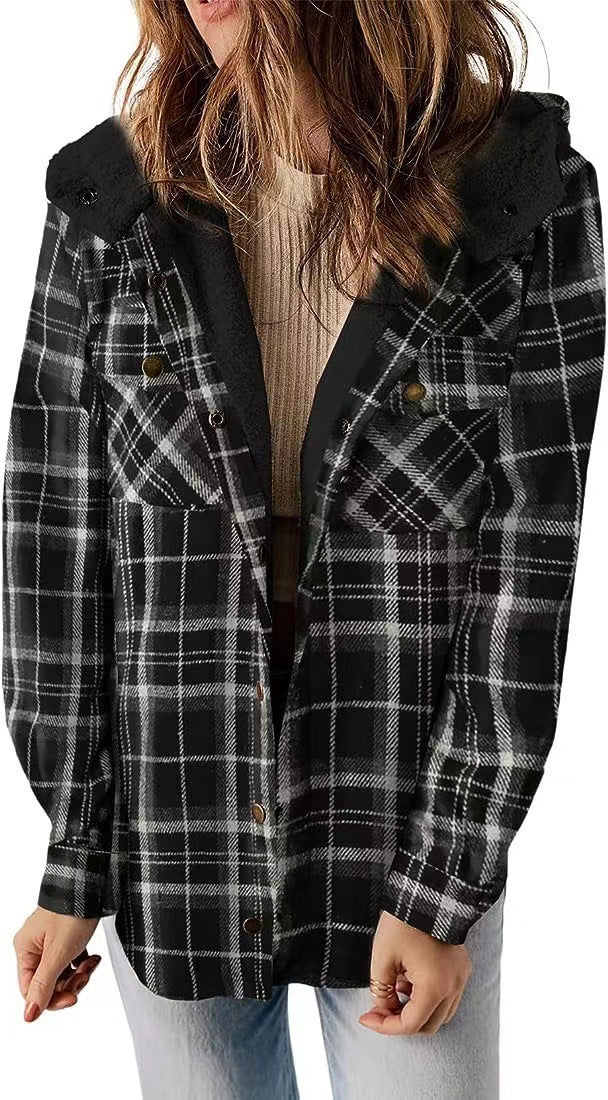 Women Flannel Checkered Jacket with Cozy Lining Amarae
