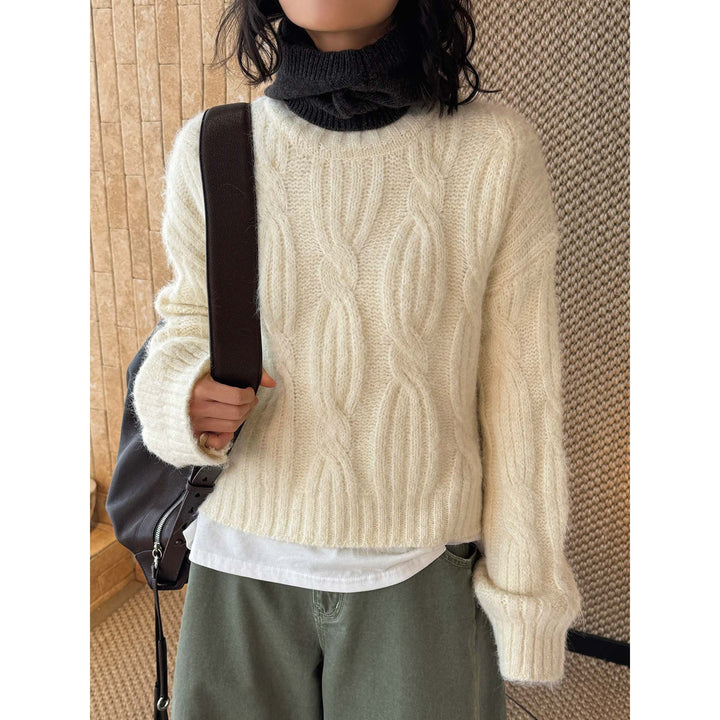 Women's Fluffy Turtleneck Sweater in Mohair Look with Voluminous Sleeves and Ribbed Hem