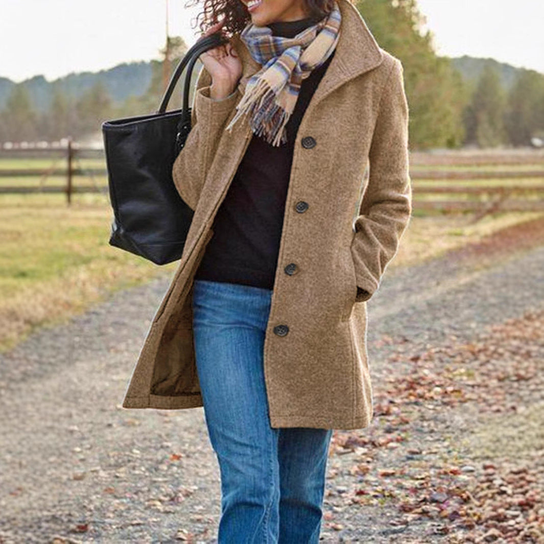 Ladies Elegant and Comfortable Transitional Coat with a High Collar and Practical Pockets Amarae