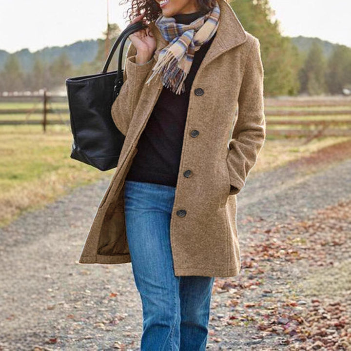 Ladies Elegant and Comfortable Transitional Coat with a High Collar and Practical Pockets Amarae