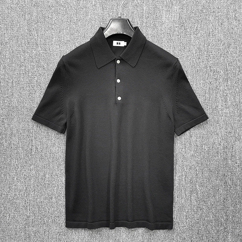 Men's Fine Knit Polo Shirt with Short Sleeves and Fine Button Placket Amarae