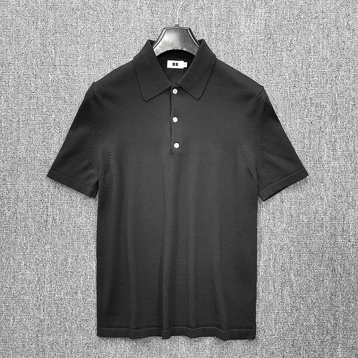 Men's Fine Knit Polo Shirt with Short Sleeves and Fine Button Placket Amarae