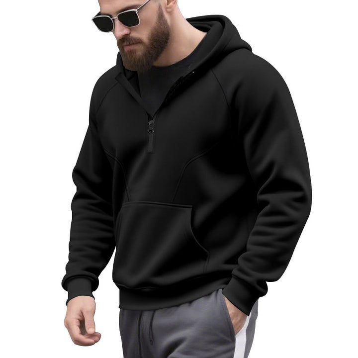 Men's sporty hoodie with short zip opening and kangaroo pocket Lune London