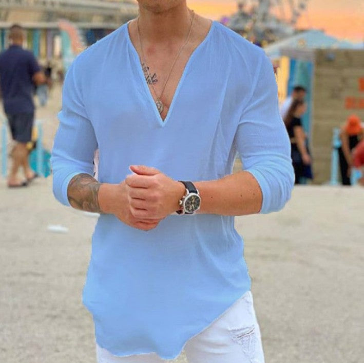 Long-sleeve shirt for men with V-neck and casual fit Lune London
