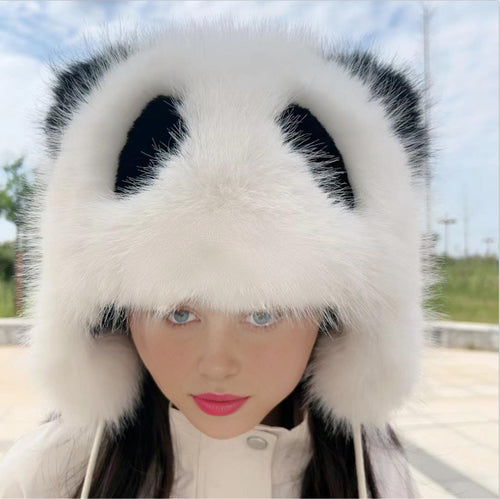 Ladies Plush Panda Beanie with Trendy Ears Amarae