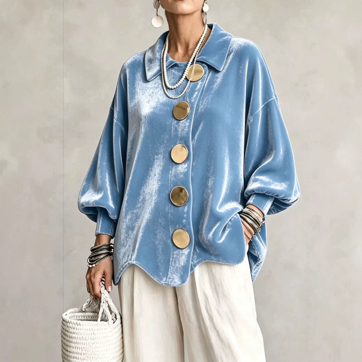 Women's Oversized Velvet Jacket with Large Decorative Buttons and Balloon Sleeves Amarae