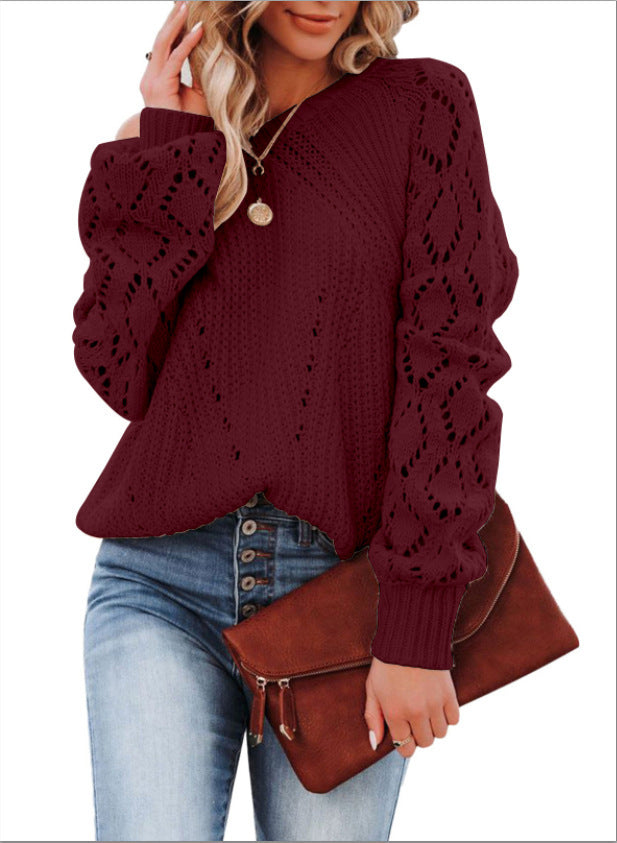 Knit sweater for women with openwork pattern and voluminous sleeves Lune London