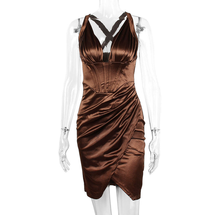 Ladies Elegant Evening Dress with Deep Neckline and Side Slit Lune London
