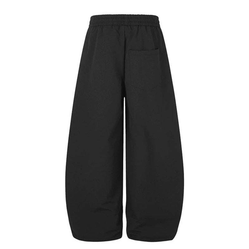 Women's Wide Tech Material Palazzo Pants with Drawstring Waistband, Reflective Side Stripes and Adjustable Cord Hem