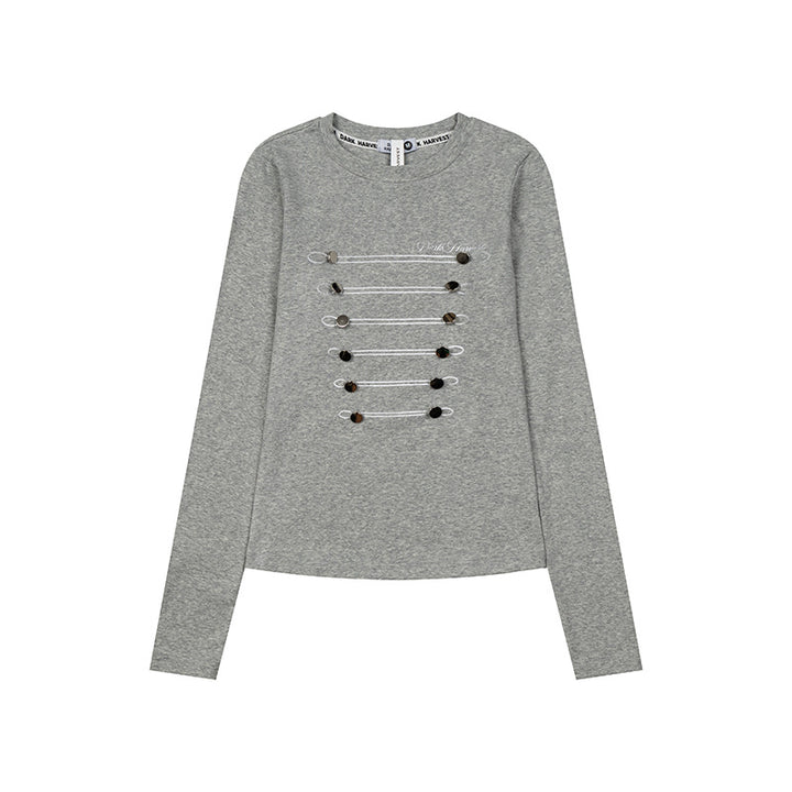 Women's Long Sleeve Shirt with Decorative Cord and Button Application Amarae