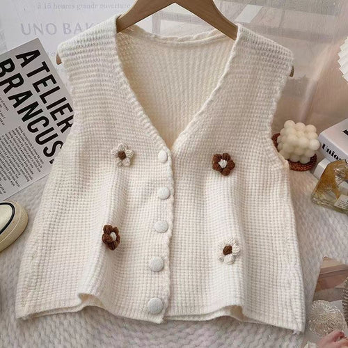 Knit vest for women with floral design and button closure Amarae