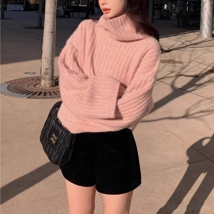 Pull femme en tricot texturé avec col roulé Chic & Stil