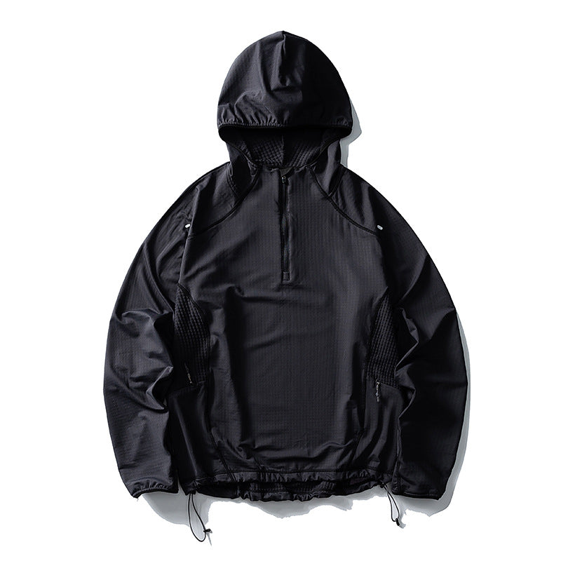 Unisex Lightweight Oversized Hoodie with Half Zip, Quilted Inserts and Drawstring Hood
