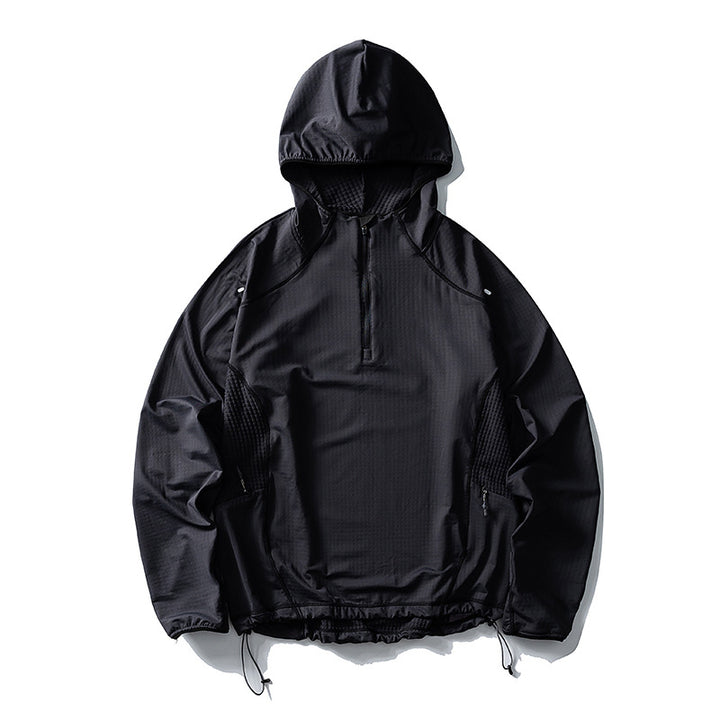Unisex Lightweight Oversized Hoodie with Half Zip, Quilted Inserts and Drawstring Hood