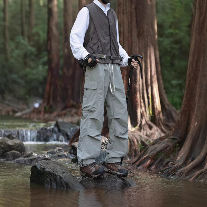 Men's Lightweight Technical Cargo Trekking Pants with Drawstring Waistband, Reinforced Hem Edges, and Adjustable Leg Opening Amarae