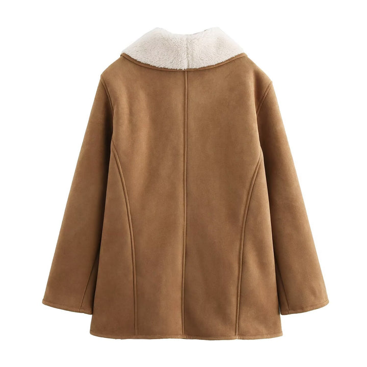 Women Cozy Short Coat with Teddy Lining, Shawl Collar and Tailored Seams Amarae