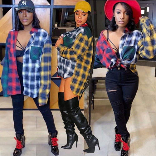 Oversized plaid shirt for women with a trendy cut and a casual chic look