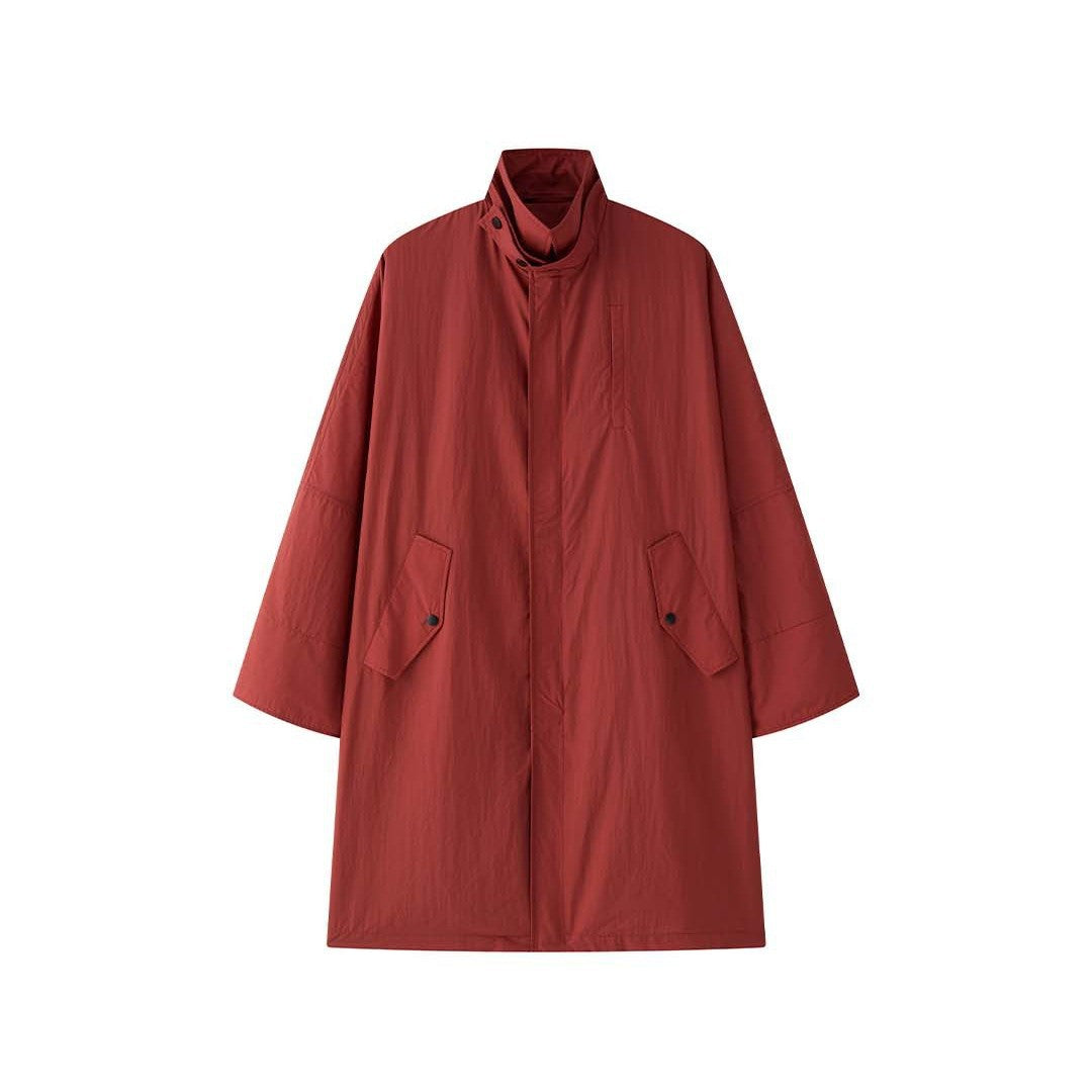 Women's Light Oversized Rain Parka with High Stand-Up Collar and Concealed Snap Button Placket Amarae
