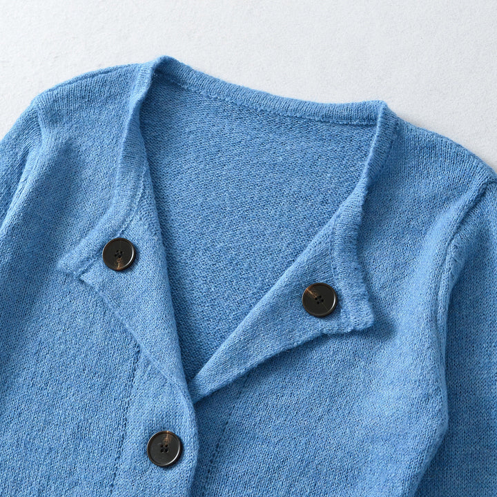 Women's Cropped Tailored Cardigan with Shawl Collar and Large Decorative Buttons Amarae
