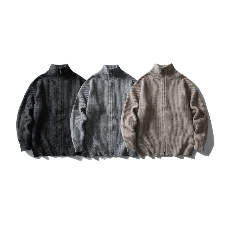 Unisex Ribbed Zip Cardigan with Stand-Up Collar Amarae