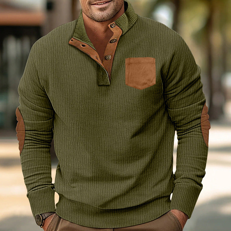 Men's long sleeve sweater with contrast sleeves and button placket Lune London