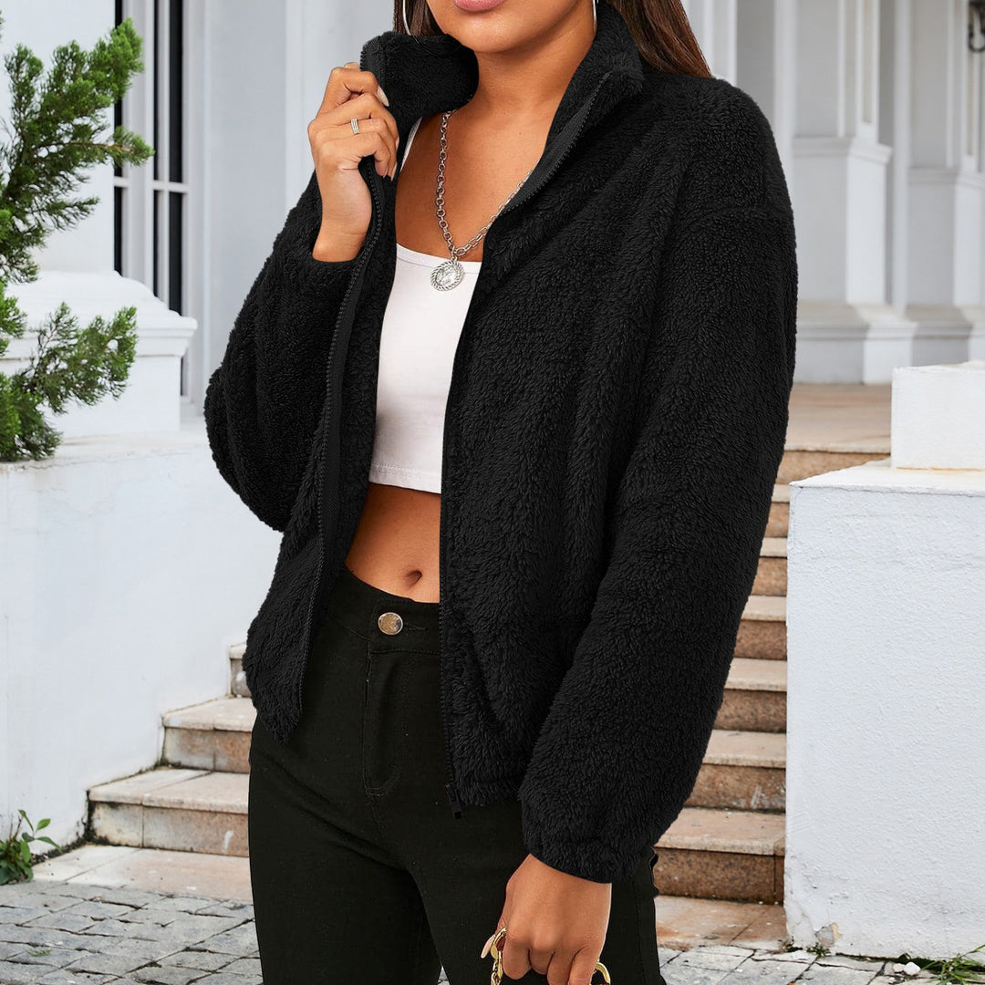 Ladies Comfortable Short Plush Clothing with High Collar and Side Pockets Lune London
