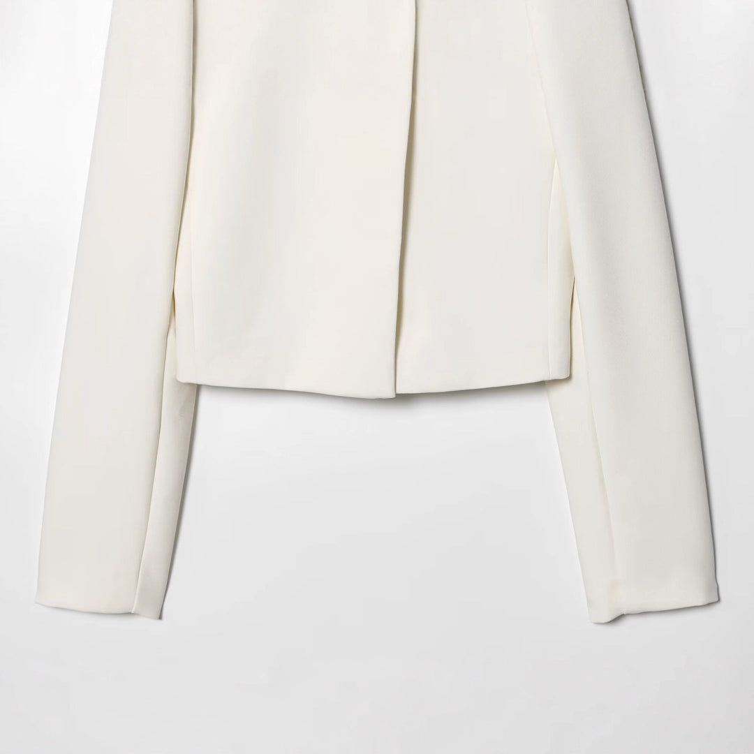 Women's short blazer with stand-up collar and asymmetric button placket Amarae