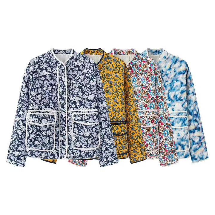 Trendy quilted women's jacket with floral pattern Lune London