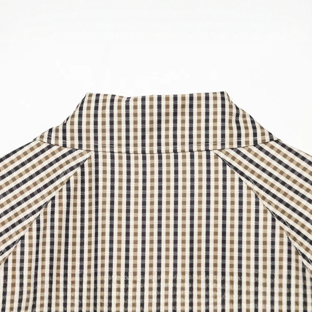 Women Short Tailored Double-Breasted Trench Coat with Check Pattern and Belt Amarae