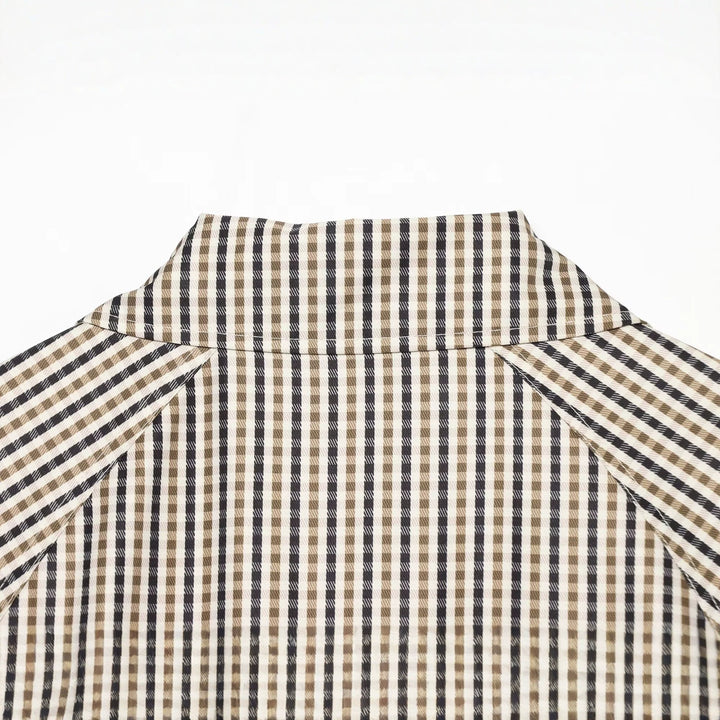 Women Short Tailored Double-Breasted Trench Coat with Check Pattern and Belt Amarae