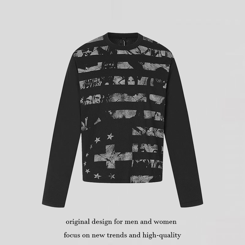 Men's long sleeve shirt with textured print and flag-inspired graphic mix Amarae