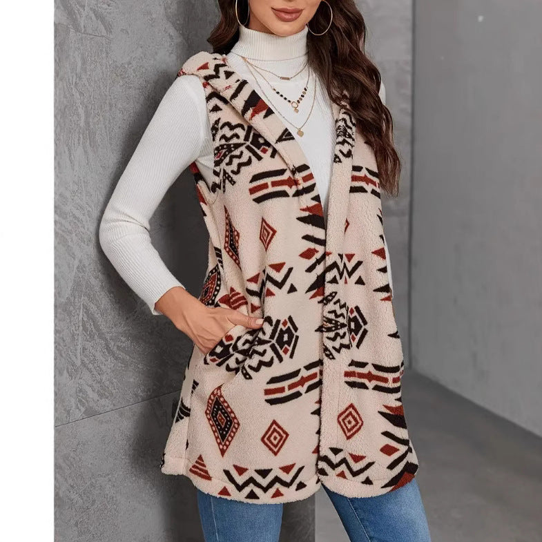 Ladies Elegant and comfortable plush vest with ethnic pattern Amarae