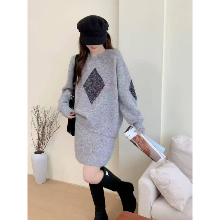 Pull tricoté pour femmes avec un élégant motif en diamant et une coupe confortable Chic & Stil